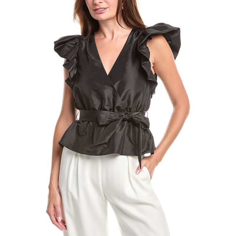 Simkhai Womens Adelaide Ruffle Sleeve Wrap Top, Black